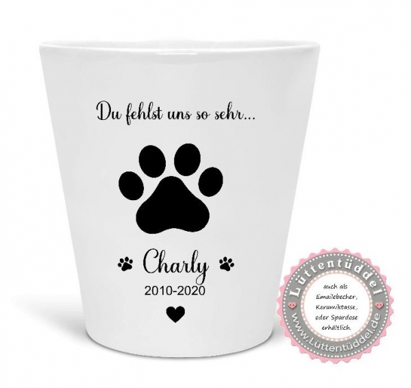 zauberhafter Blumentopf Pfote Trauer Hund Katze, Geschenk, Abschied, Urne Mitbringsel....von Lüttentüddel®